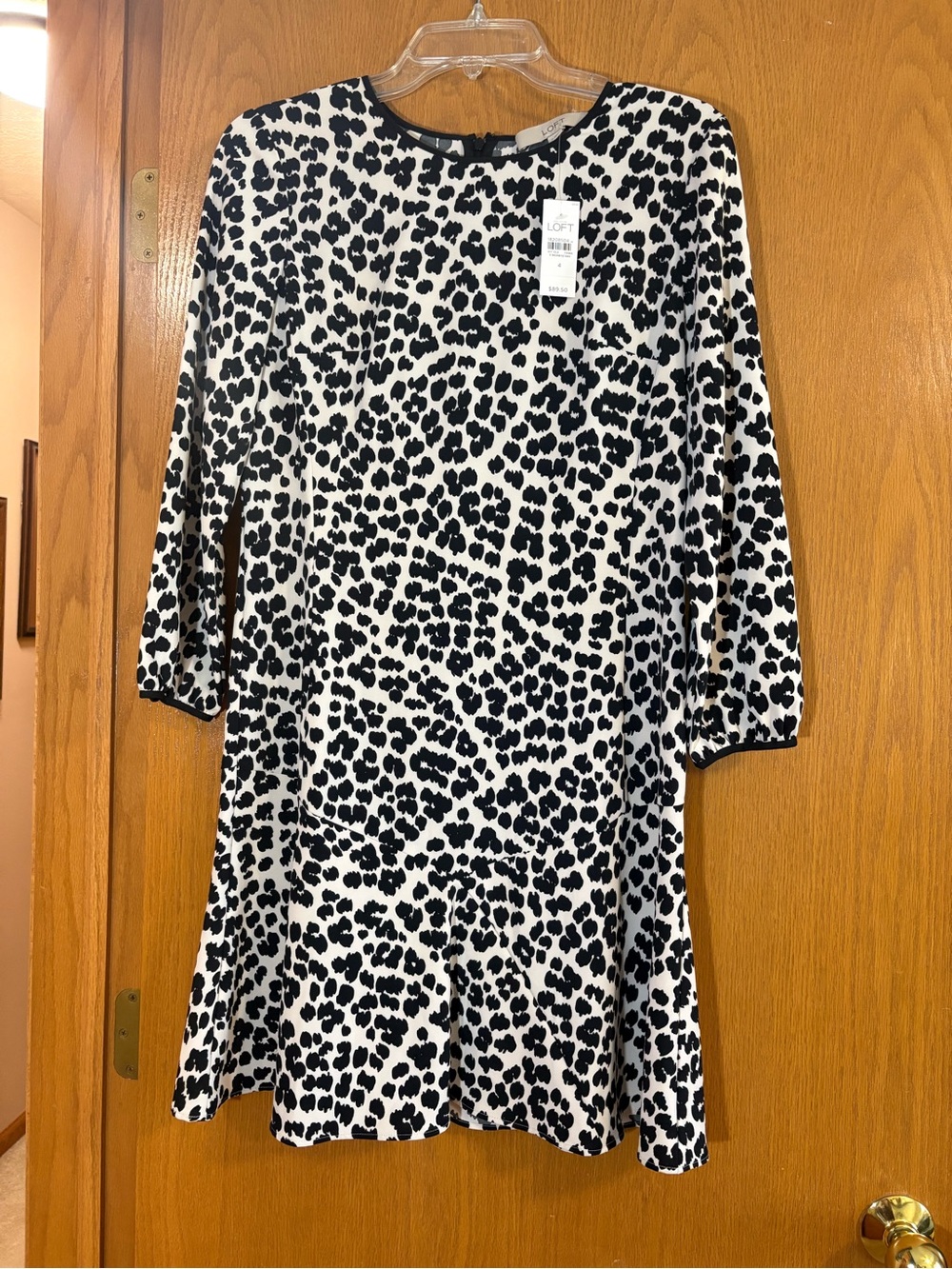LOFT Black and White Leopard Print Long sleeve dress